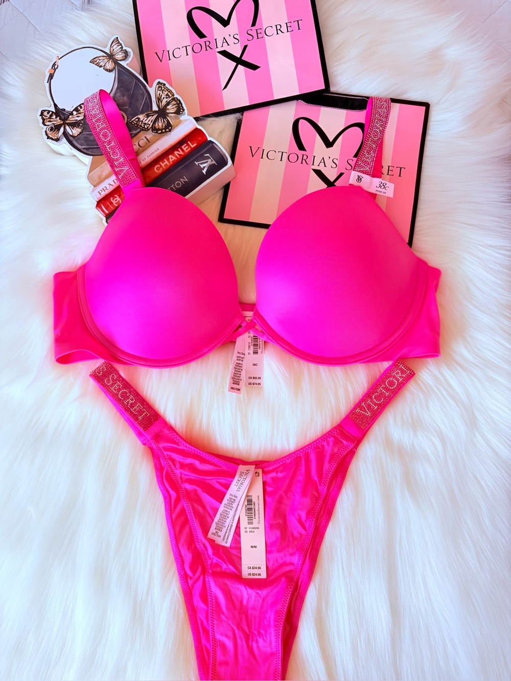 🩷🩷Victoria’s Secret logo shine strap bra and panty set (38C / M)🩷🩷